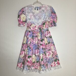 Vintage Jolene Floral Party Dress Lace USA Girls 10